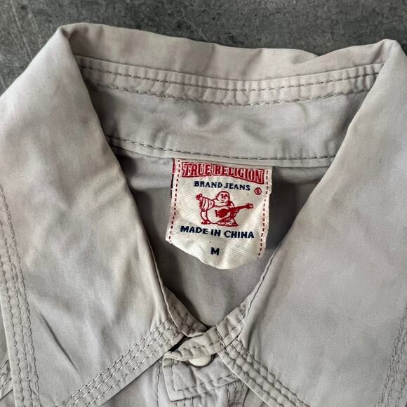 Vintage Y2K True Religion Long Sleeve Collared Beige Button-Up Shirt Mens Size M - Picture 2 of 5